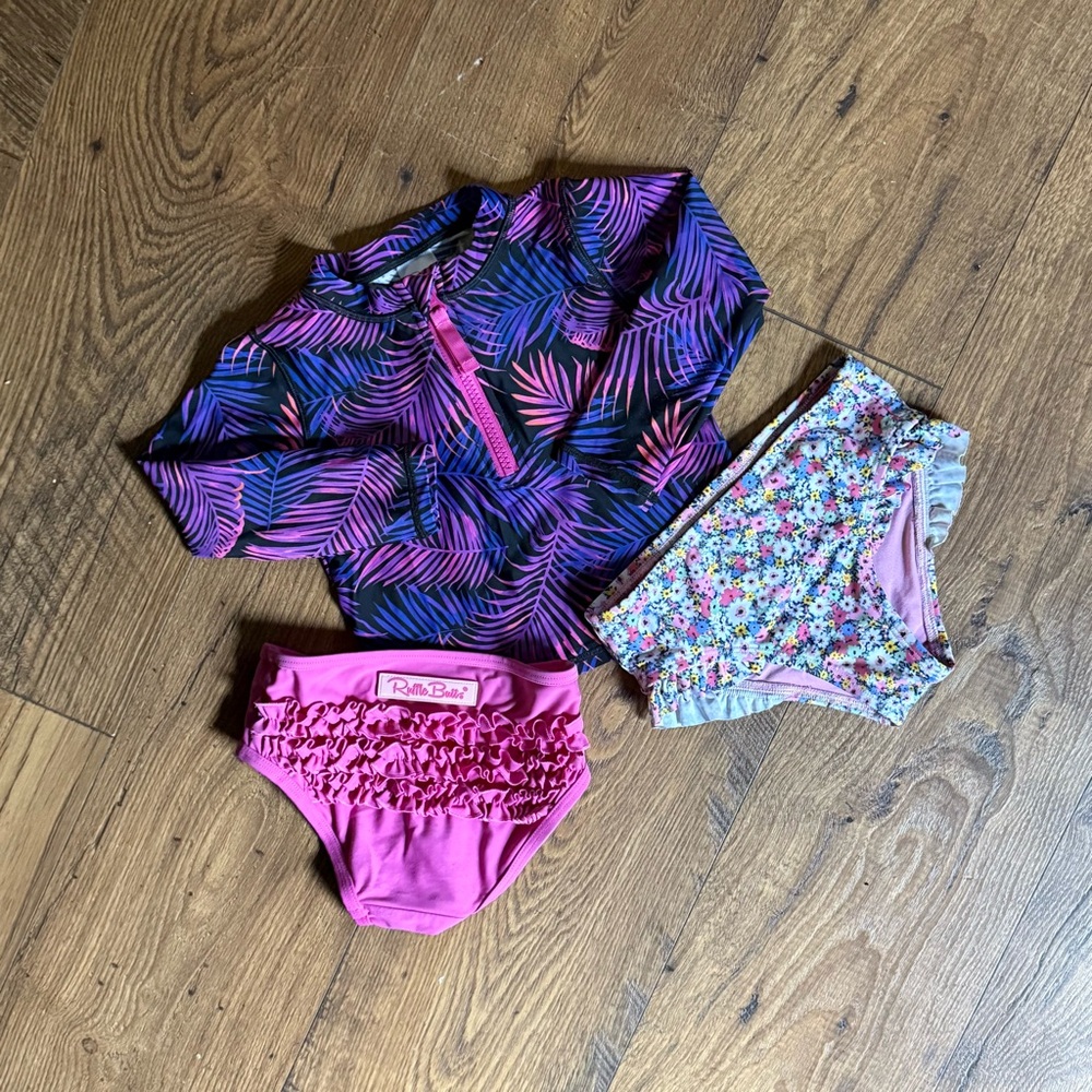 Ruffle Butts Pink and Purple Rashguard Swim Set